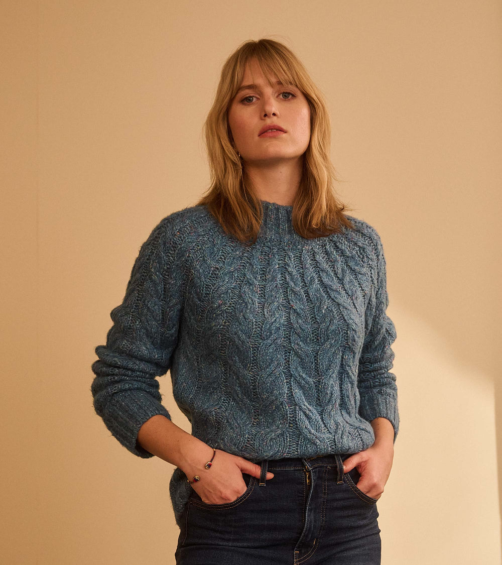 Hatley Dylan Cable Knit Sweater - Blue Heather