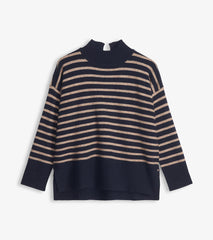 Hatley Mock Neck Tunic - Navy Taupe Stripes