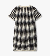 Hatley Girls Houndstooth Sweater Dress with Faux Fur Pockets
