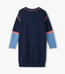 Hatley Girls Navy Flower Drop Shoulder Sweater Dress