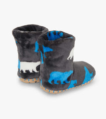 Hatley Boys Polar Bear Silhouette Fuzzy Fleece Slippers