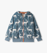 Hatley Boys Staggered Elks Fuzzy Fleece Zip-Up Hoodie