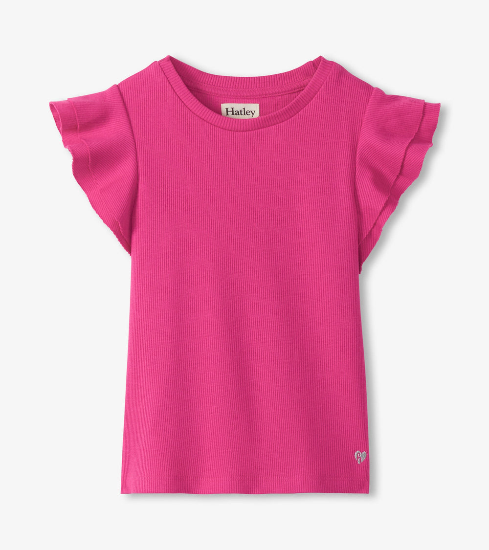 Hatley Girls Raspberry Rose Ruffle Sleeve Tank