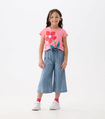 Hatley Girls Smokey Blue Wash Cropped Paperbag Pants