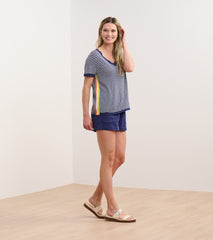 Hatley V-Neck Knit Tee - Patriot Blue Stripes