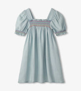 Hatley Girls Soft Blue Denim Puff Sleeve Smocked Dress