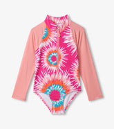 Hatley Girls Sunburst Tie Dye Long Sleeve Rashguard Swimsuit