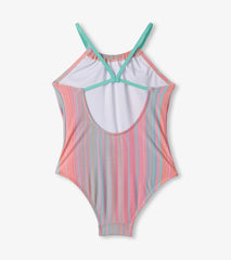 Hatley Girls Shimmer Stripe Gather Front Swimsuit