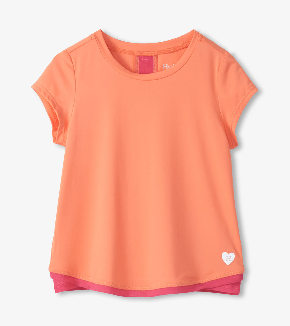 Hatley Girls Fusion Coral Mesh Trim T-Shirt