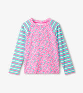 Hatley Girls Pink Floral Stripes Long Sleeve Rashguard