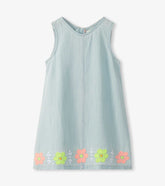 Hatley Girls Soft Blue Tencel Embroidered Pinafore Dress