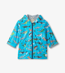 Hatley Boys Color Changing Shark Party Zip-Up Rain Jacket