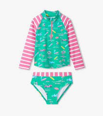 Hatley Girls Tropical Long Sleeve Two-Piece Rashguard Swimsuit
