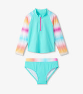 Hatley Girls Turquoise Shimmer Long Sleeve Two-Piece Rashguard Swimsuit