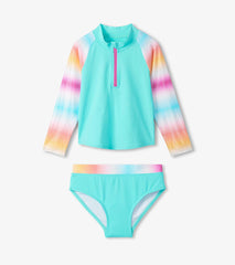 Hatley Girls Turquoise Shimmer Long Sleeve Two-Piece Rashguard Swimsuit