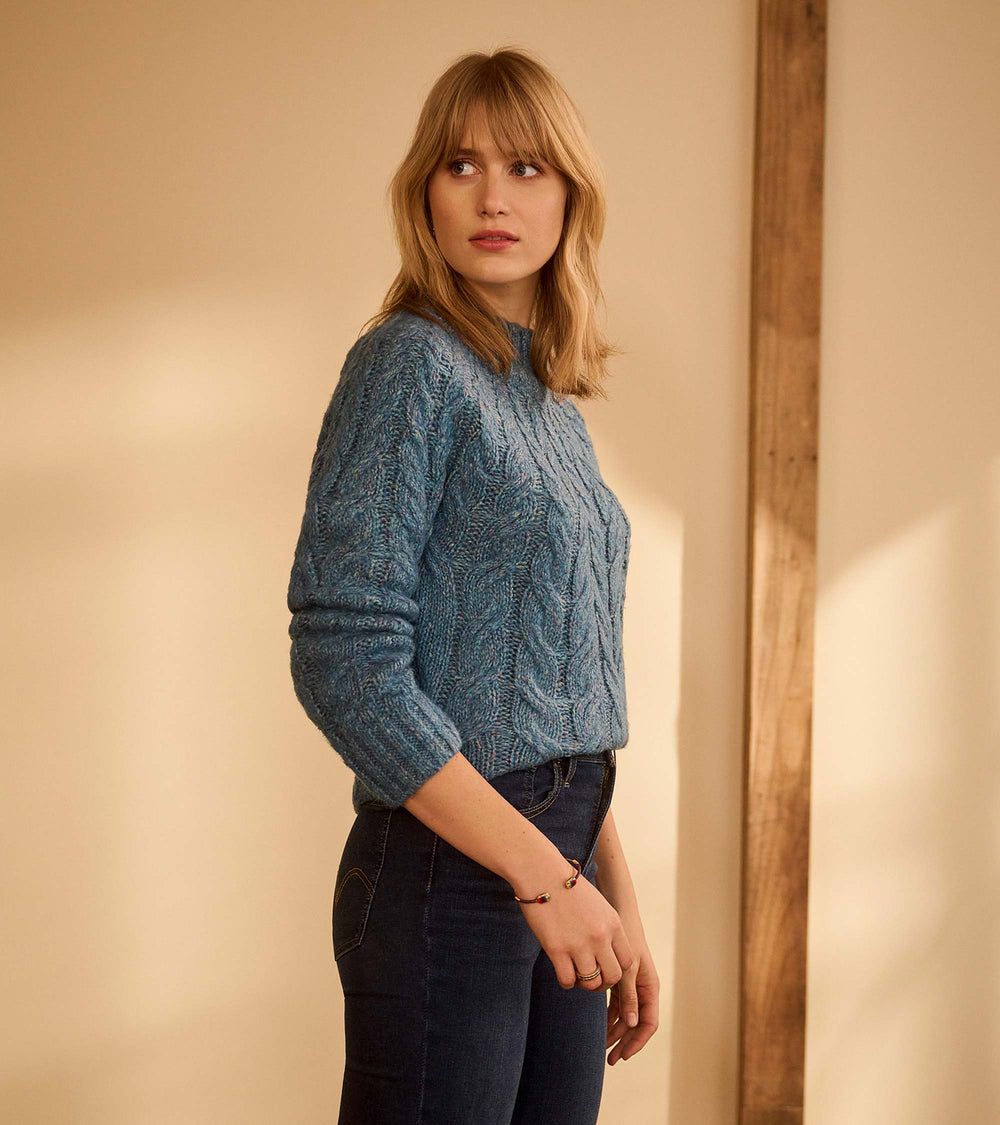 Hatley Dylan Cable Knit Sweater - Blue Heather