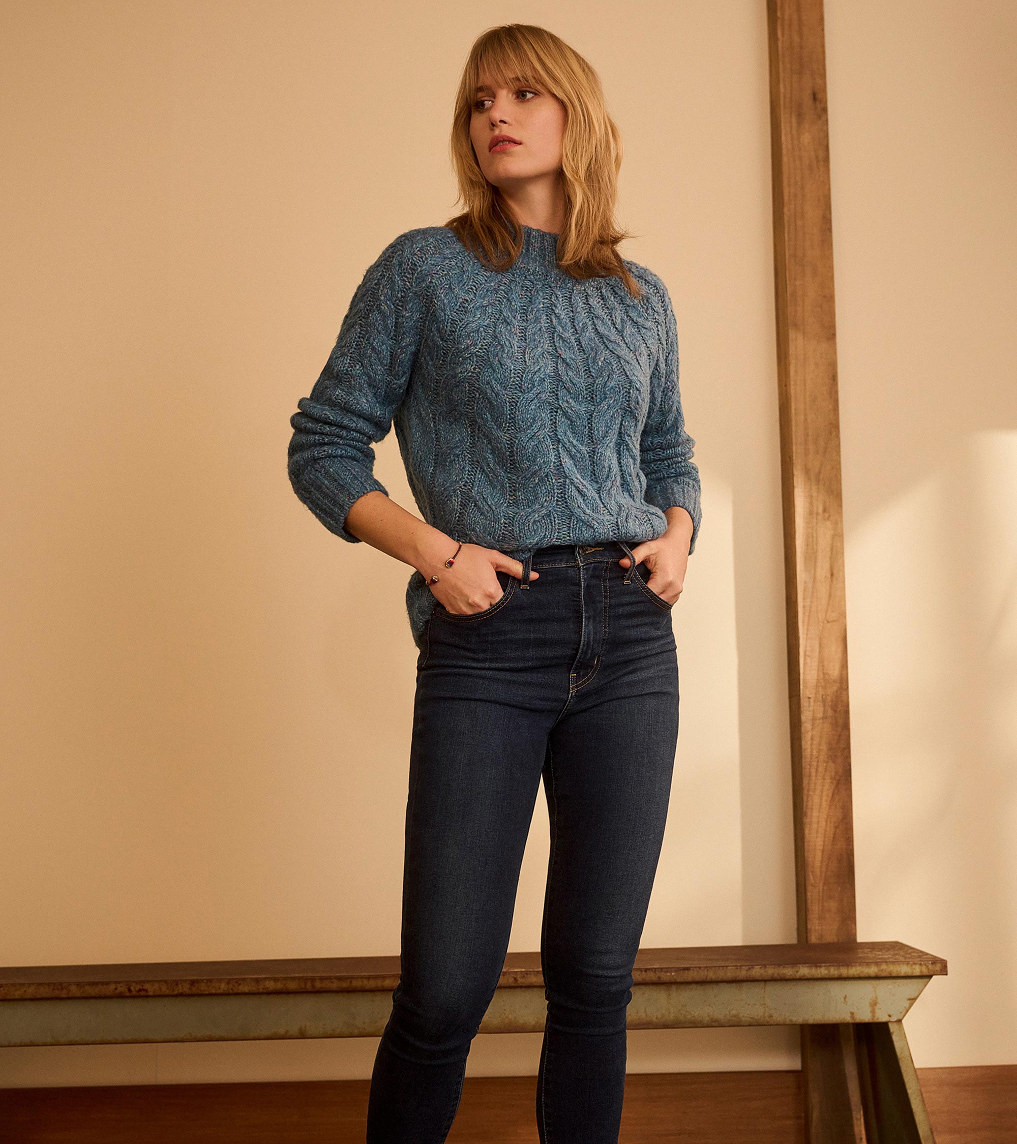 Hatley Dylan Cable Knit Sweater - Blue Heather