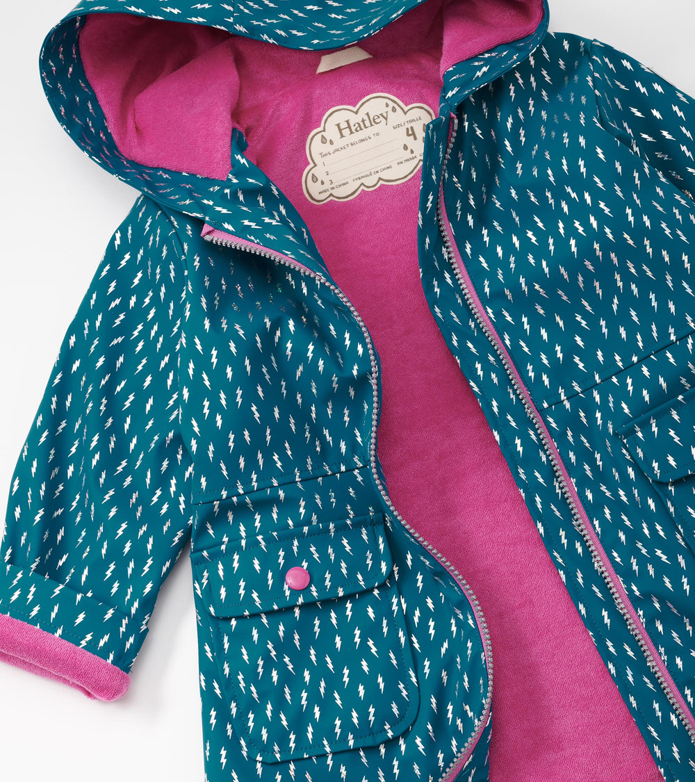 Hatley Girls Mini Lightning Bolts Zip-Up Rain Jacket