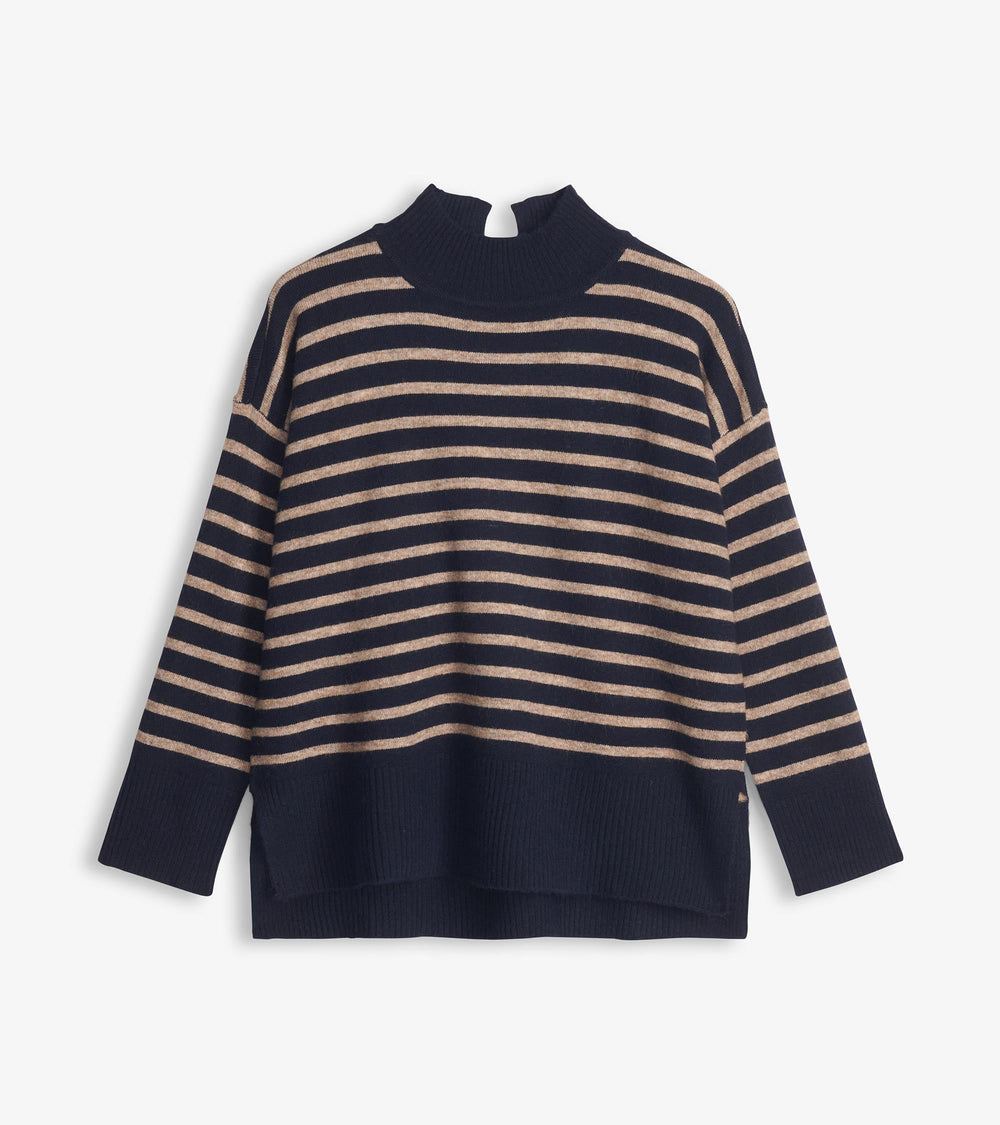 Hatley Mock Neck Tunic - Navy Taupe Stripes