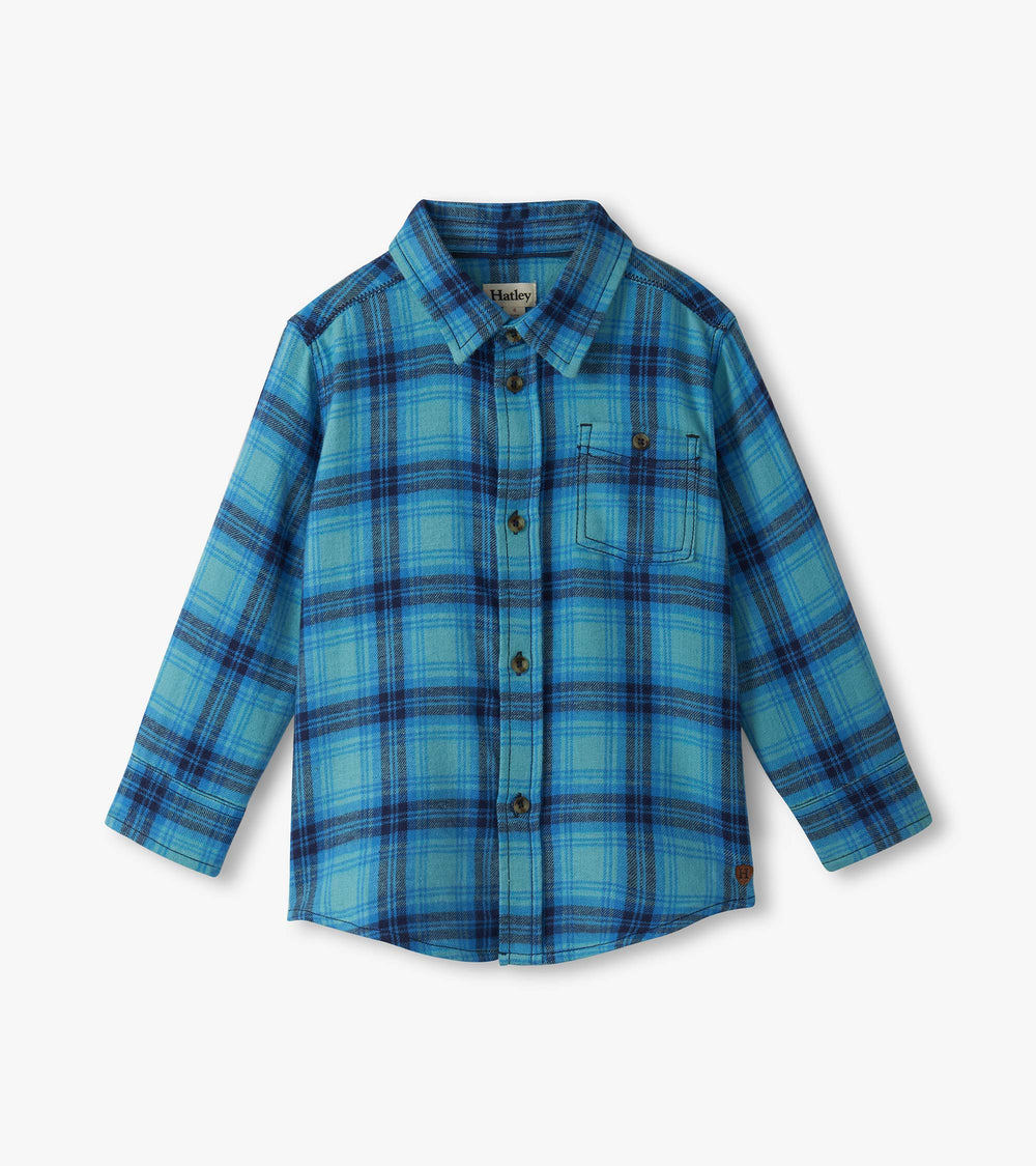 Hatley Boys Blue Stone Plaid Button Down Shirt