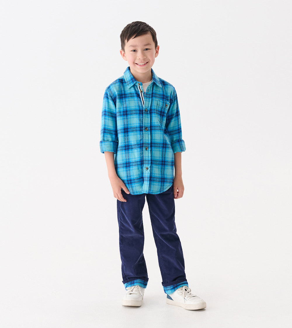 Hatley Boys Blue Stone Plaid Button Down Shirt