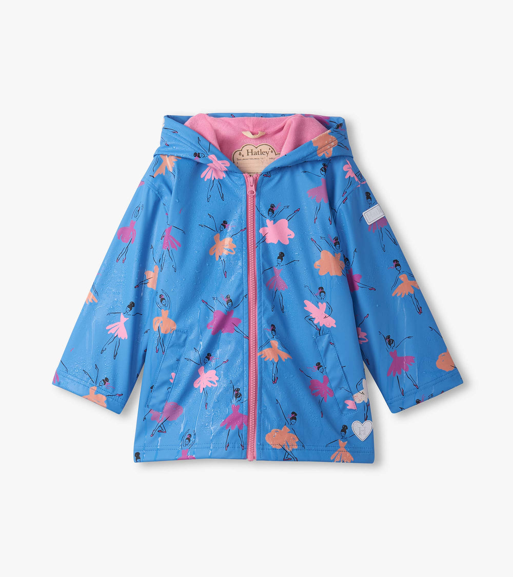 Hatley Girls Ballet School Color Changing Zip-Up Rain Jacket
