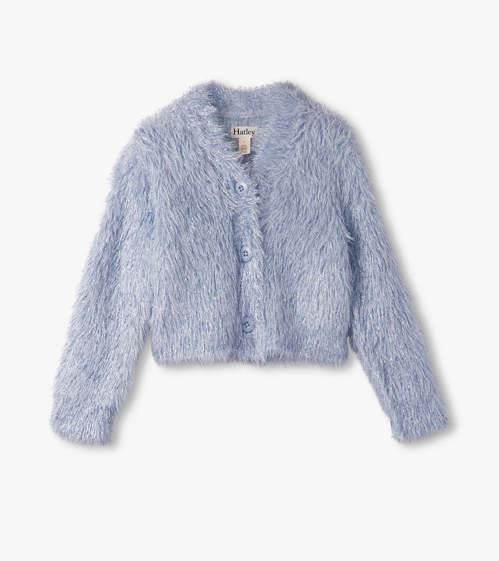 Hatley Girls Glitter Heart Blue Metallic Cardigan
