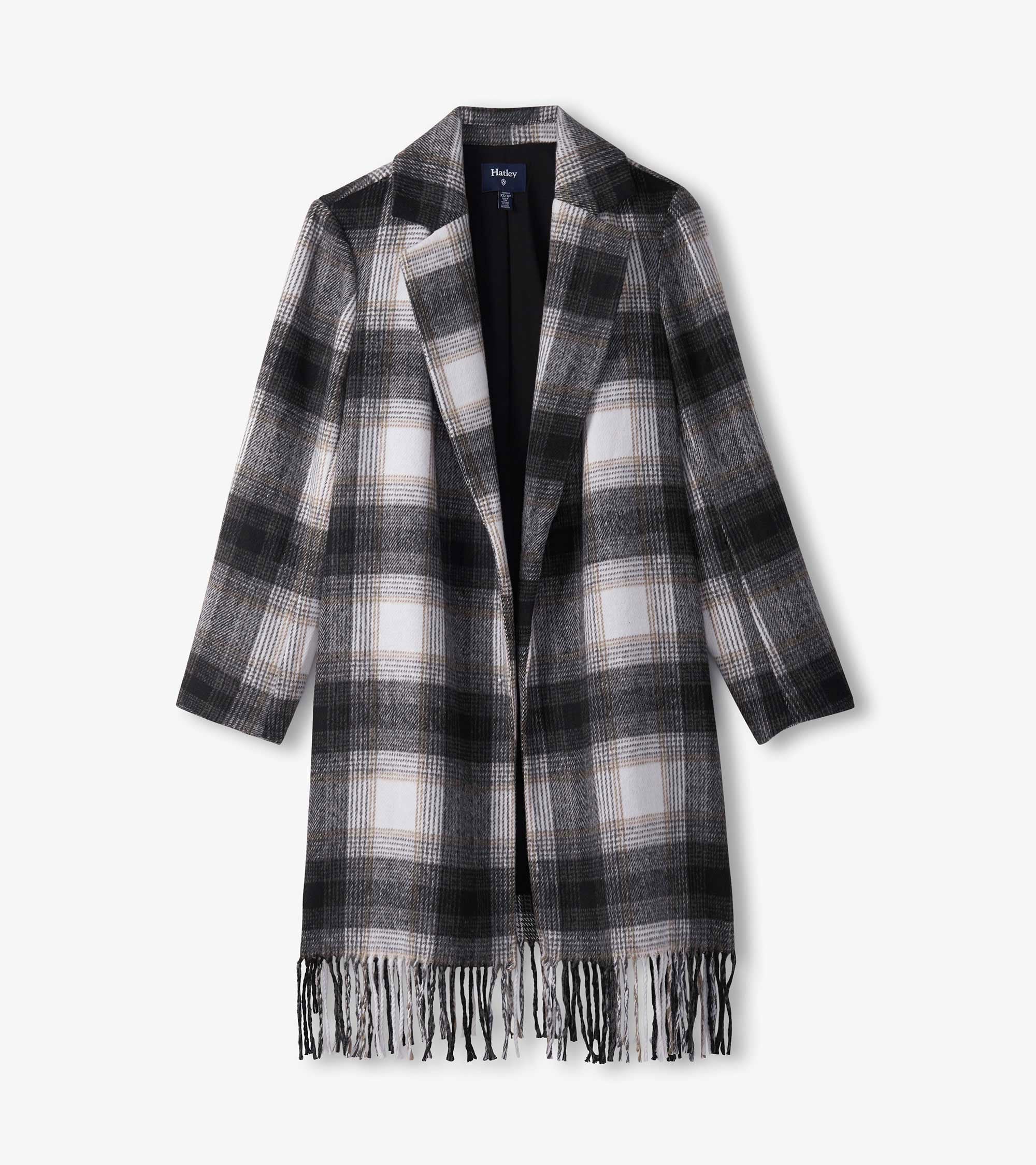 Hatley Fringe Jacket - Black and Taupe Plaid