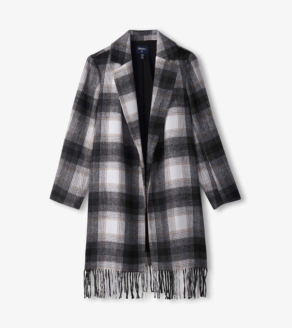 Hatley Fringe Jacket - Black and Taupe Plaid