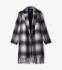 Hatley Fringe Jacket - Black and Taupe Plaid