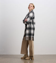 Hatley Fringe Jacket - Black and Taupe Plaid