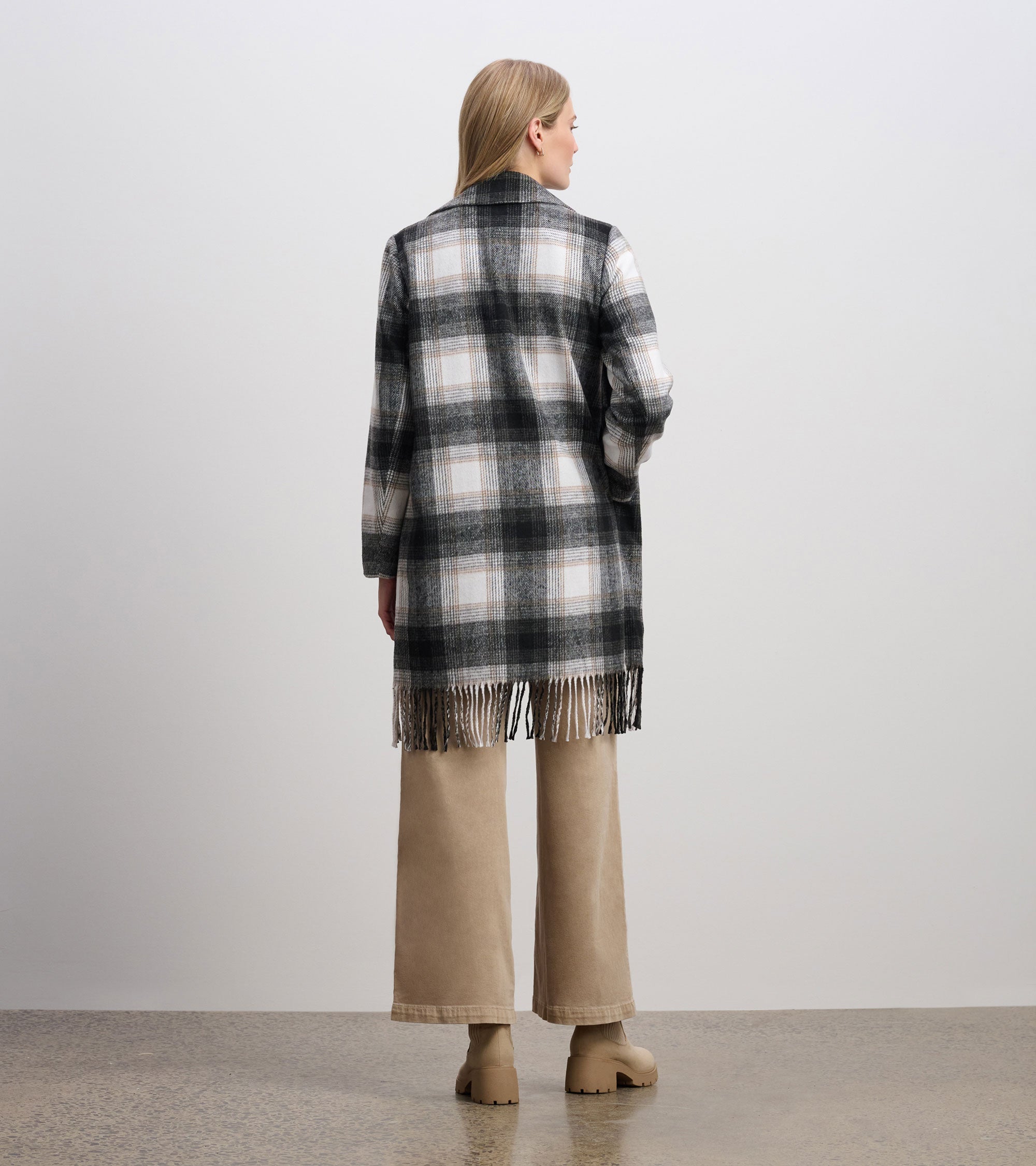 Hatley Fringe Jacket - Black and Taupe Plaid