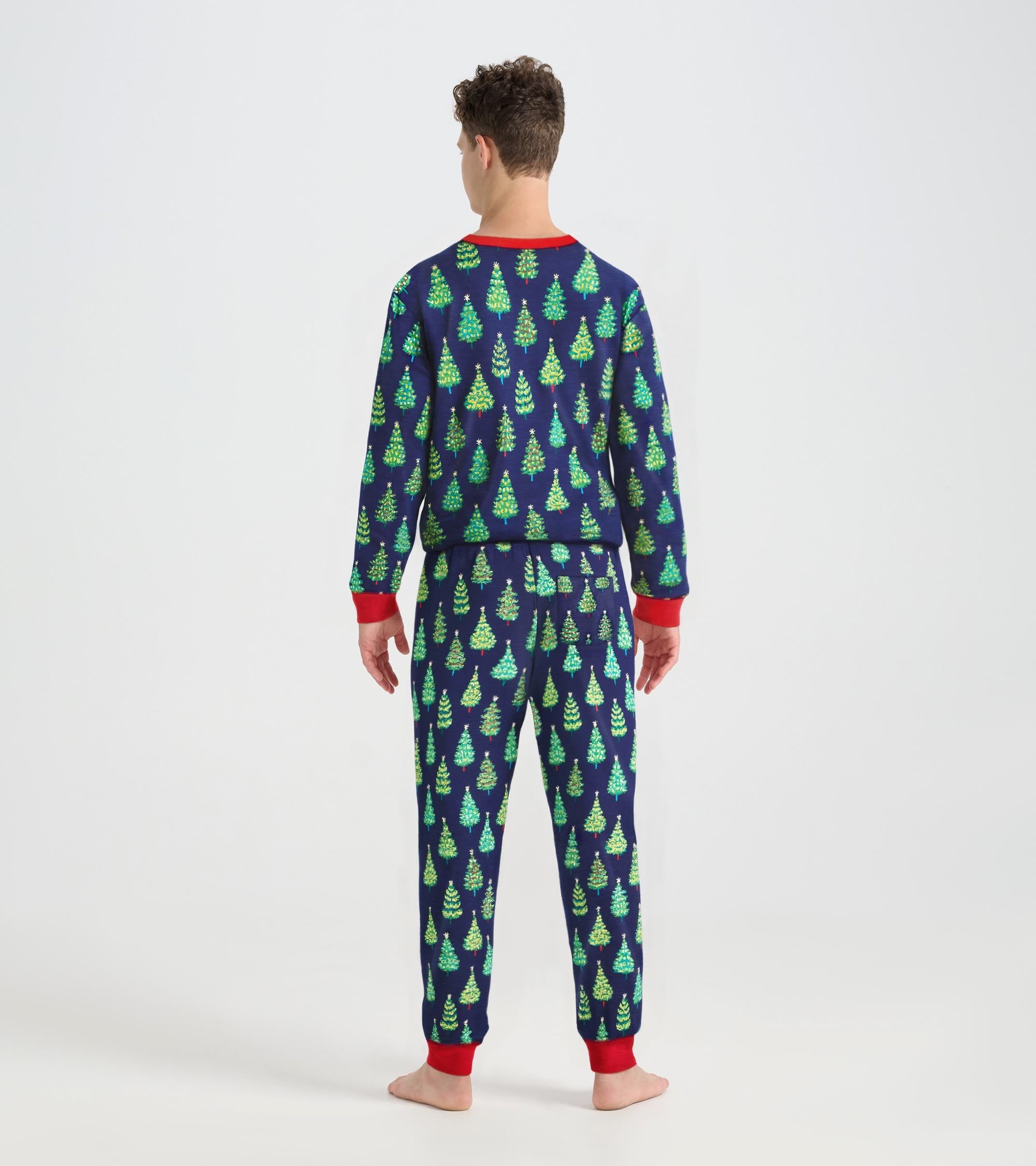 Hatley Men's Bottle Brush Trees Glow in the Dark Cotton Pajama Set