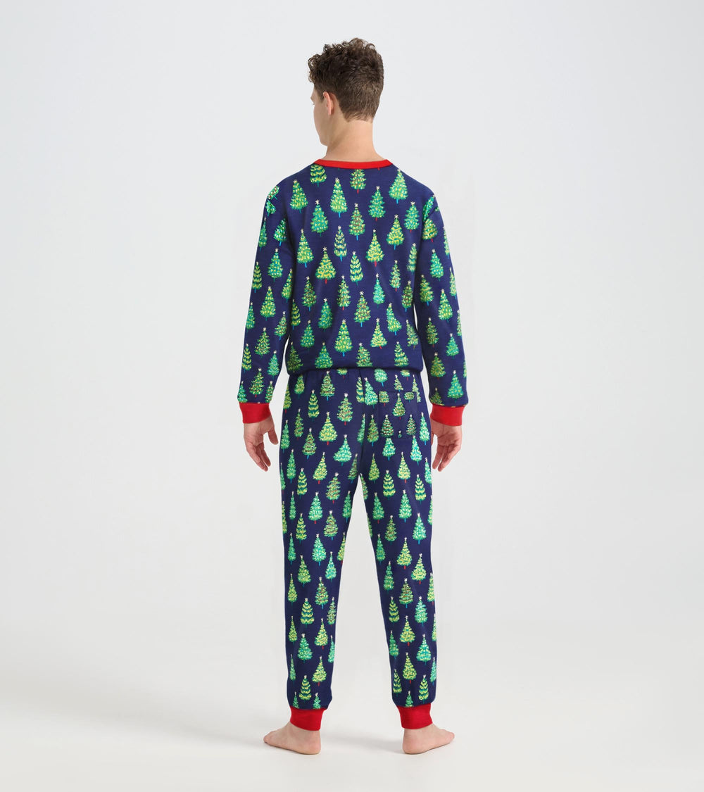 Hatley Men's Bottle Brush Trees Glow in the Dark Cotton Pajama Set