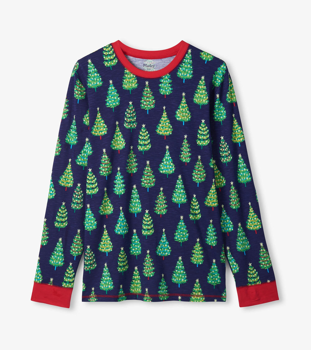 Hatley Men's Bottle Brush Trees Glow in the Dark Cotton Pajama Set