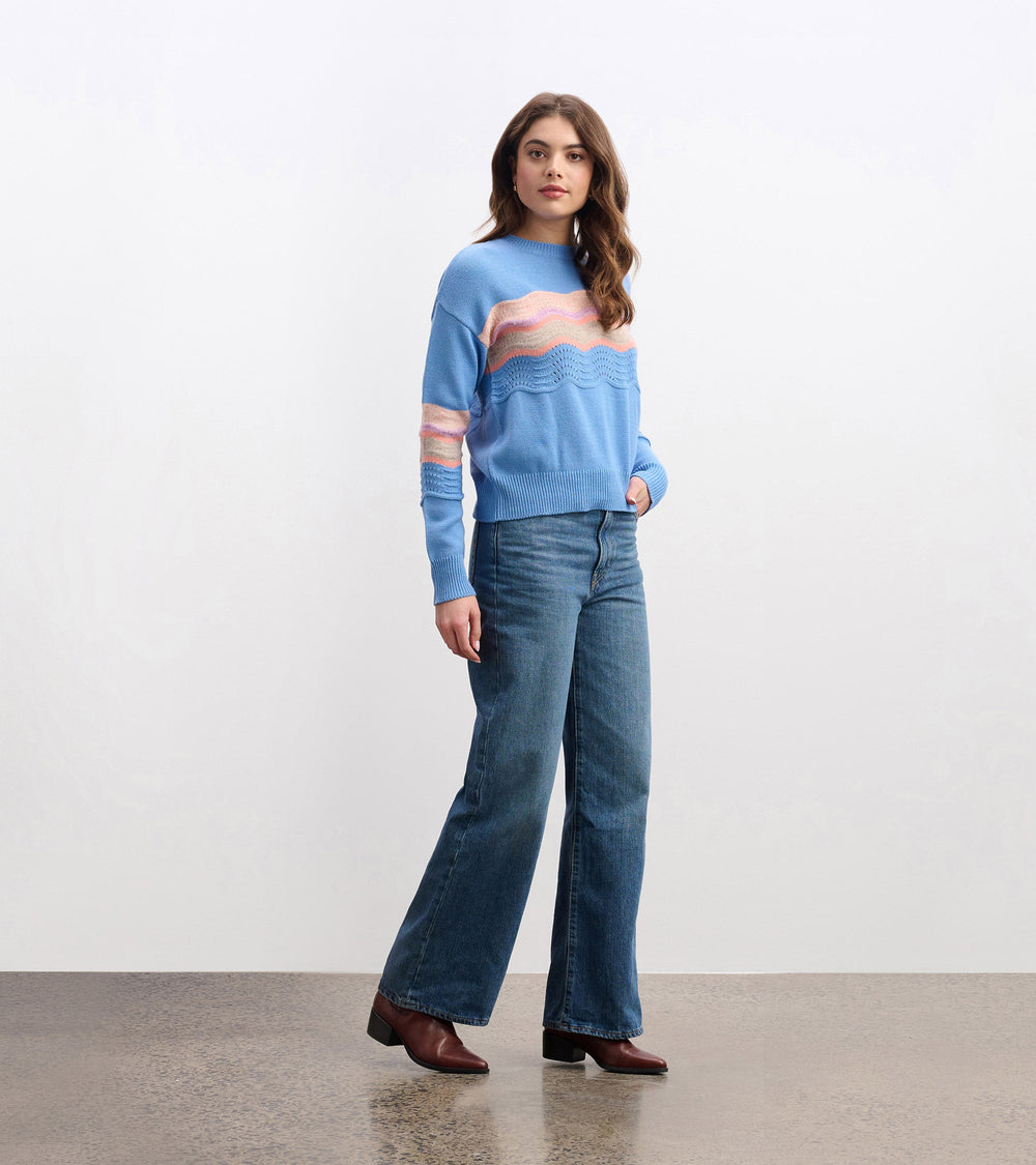 Hatley Pointelle Wave Sweater - Sky Blue Ripple