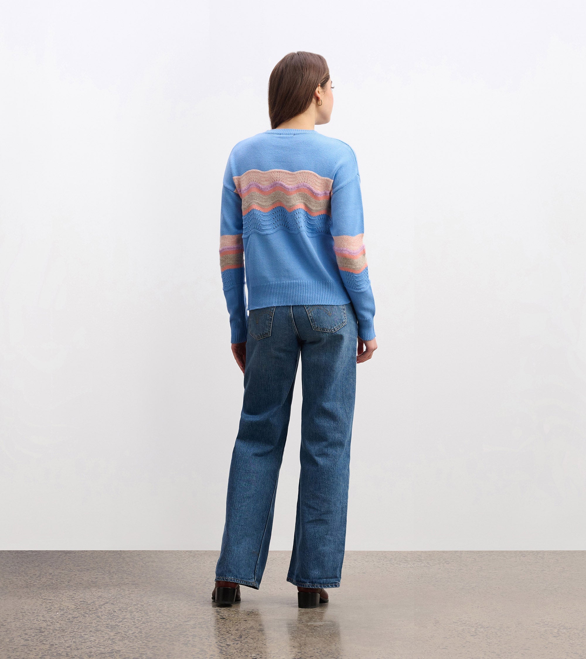 Hatley Pointelle Wave Sweater - Sky Blue Ripple
