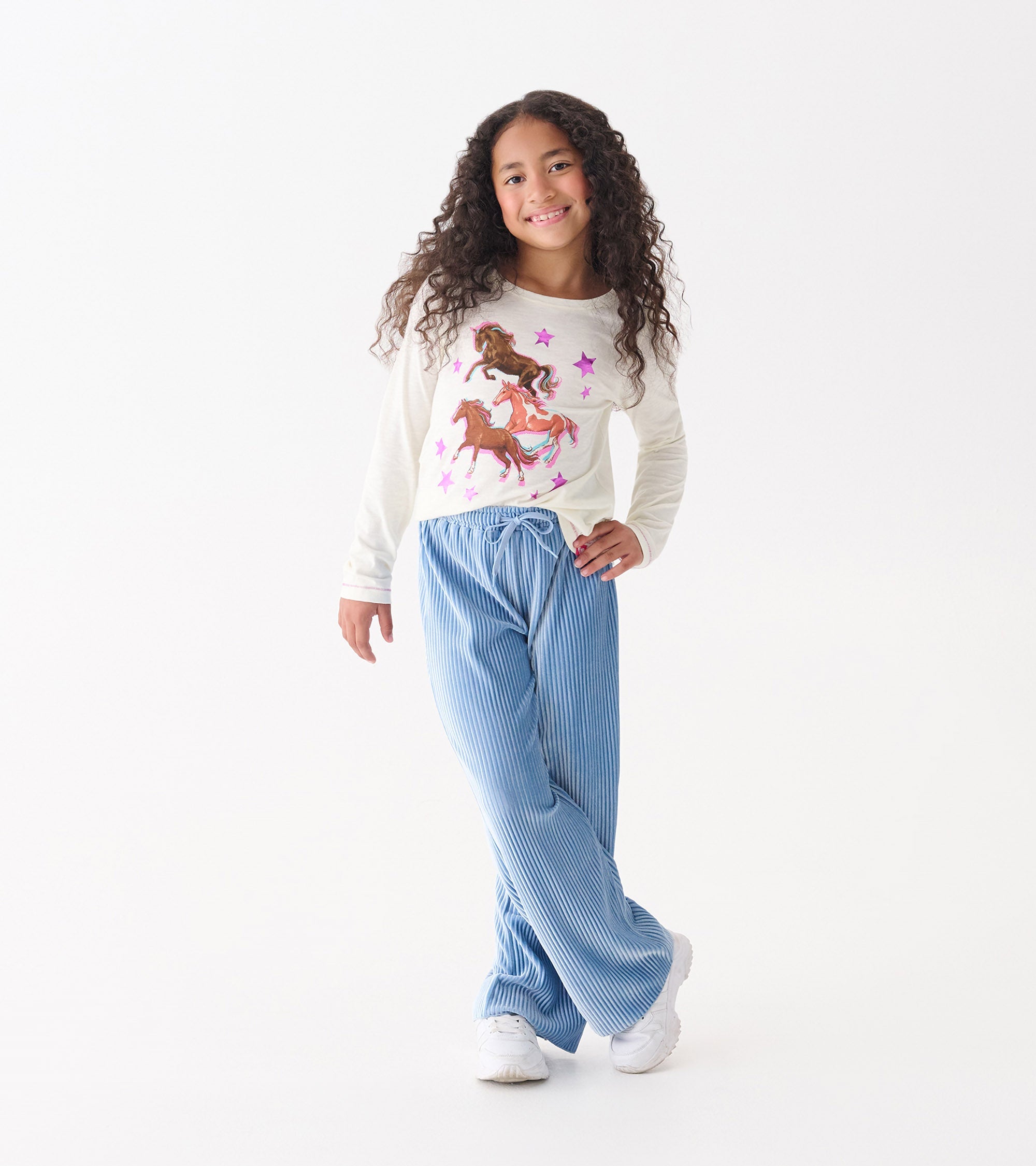 Hatley Girls Cornflower Blue Pleated Velour Relaxed Pants