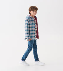 Hatley Boys Charcoal and Maroon Plaid Lined Hooded Jacket