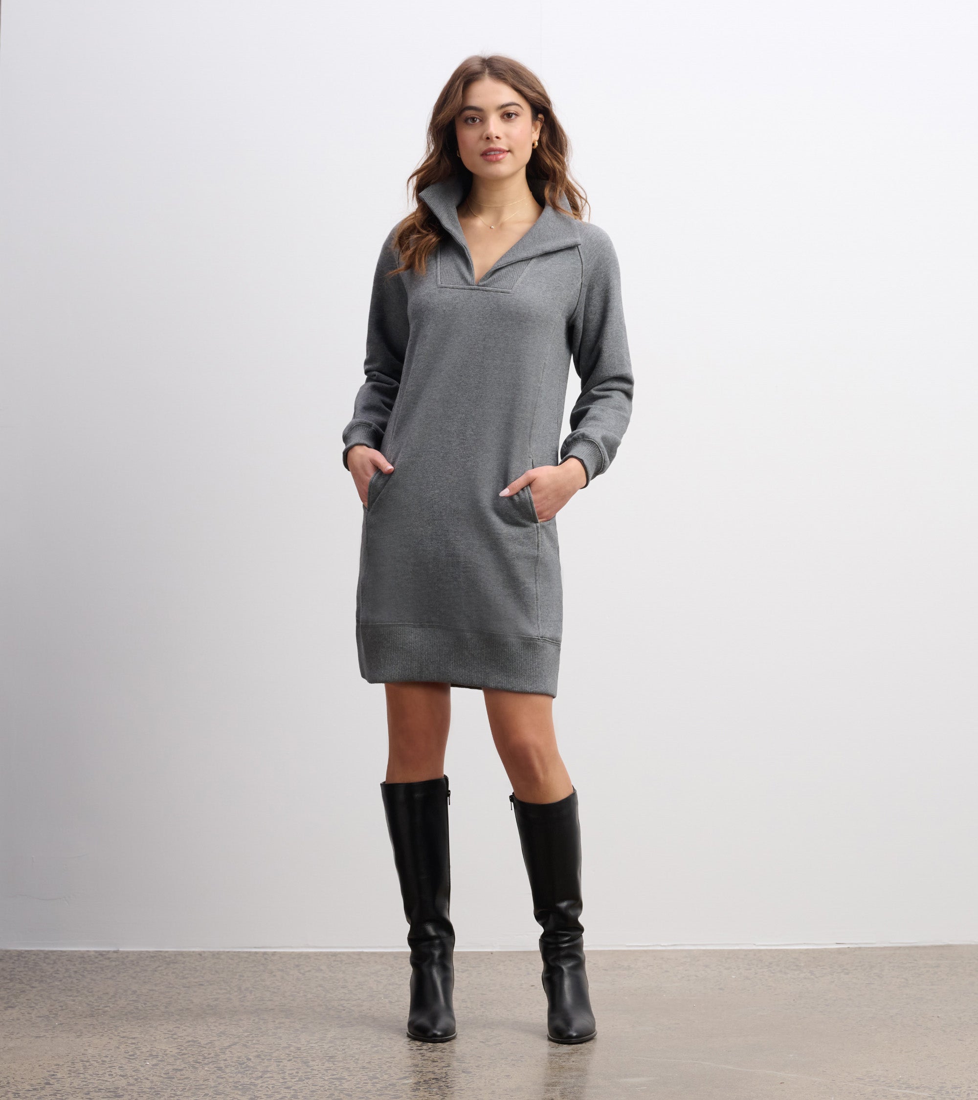 Hatley Anna Notch Neck Dress - Charcoal Melange