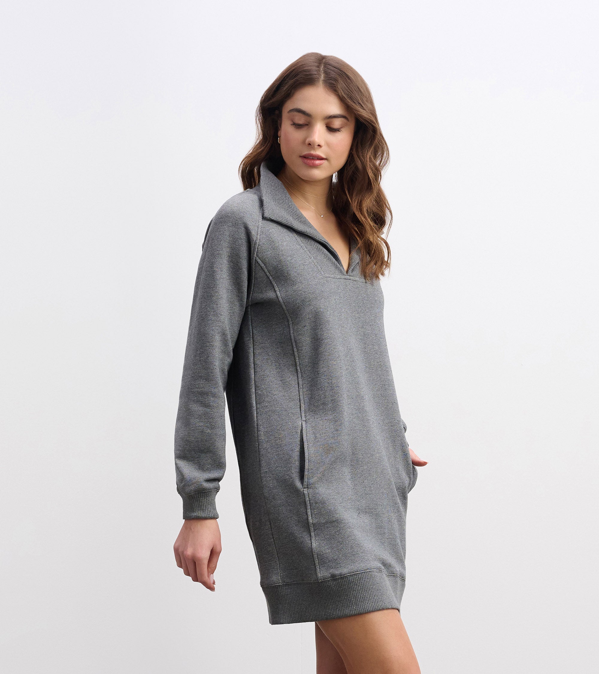 Hatley Anna Notch Neck Dress - Charcoal Melange