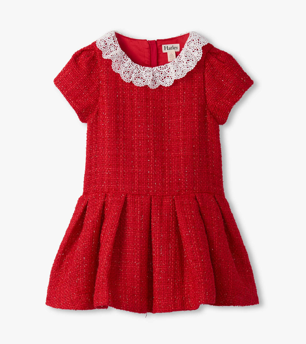 Hatley Girls Sparkle Boucle Pleated Lace Collar Dress