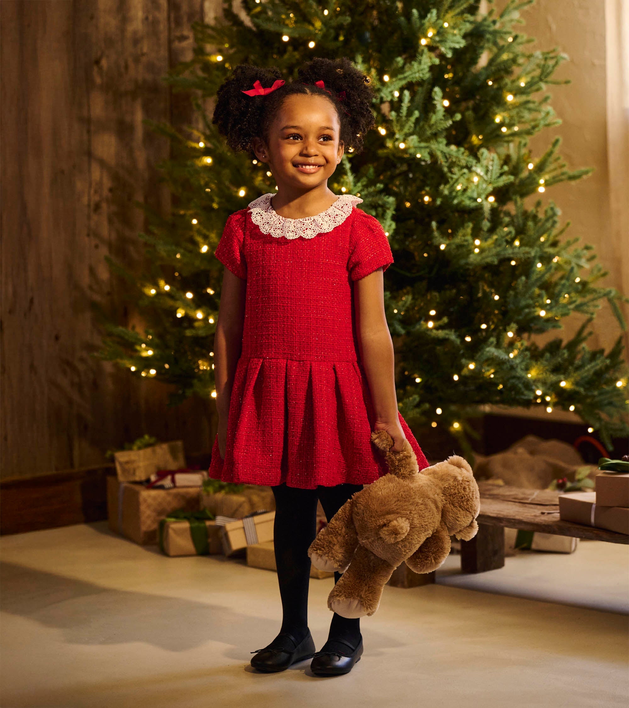 Hatley Girls Sparkle Boucle Pleated Lace Collar Dress