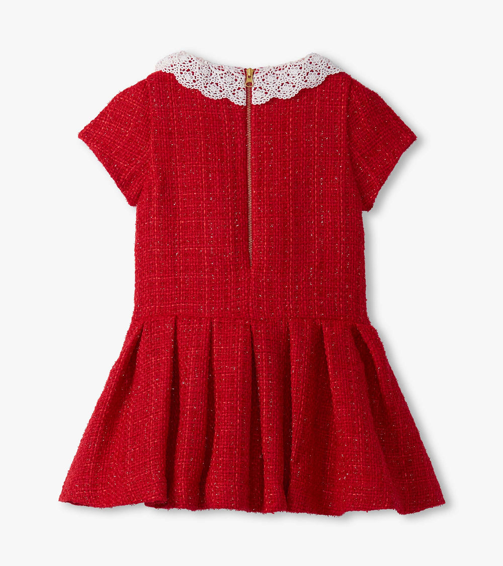 Hatley Girls Sparkle Boucle Pleated Lace Collar Dress