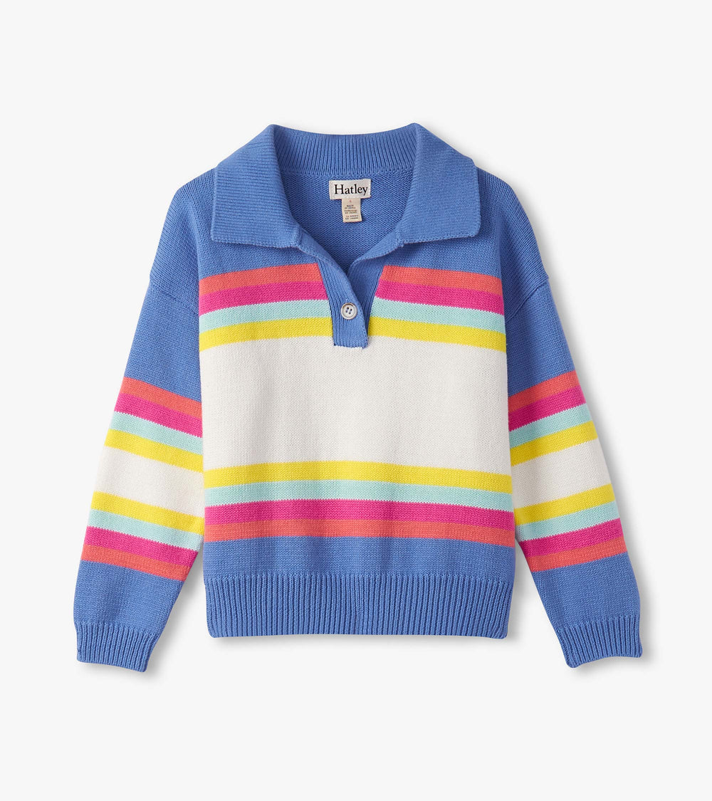 Hatley Girls Royal Colorblock Johnny Collar Sweater