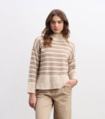Hatley Mock Neck Sweater - Double Stripe Camel