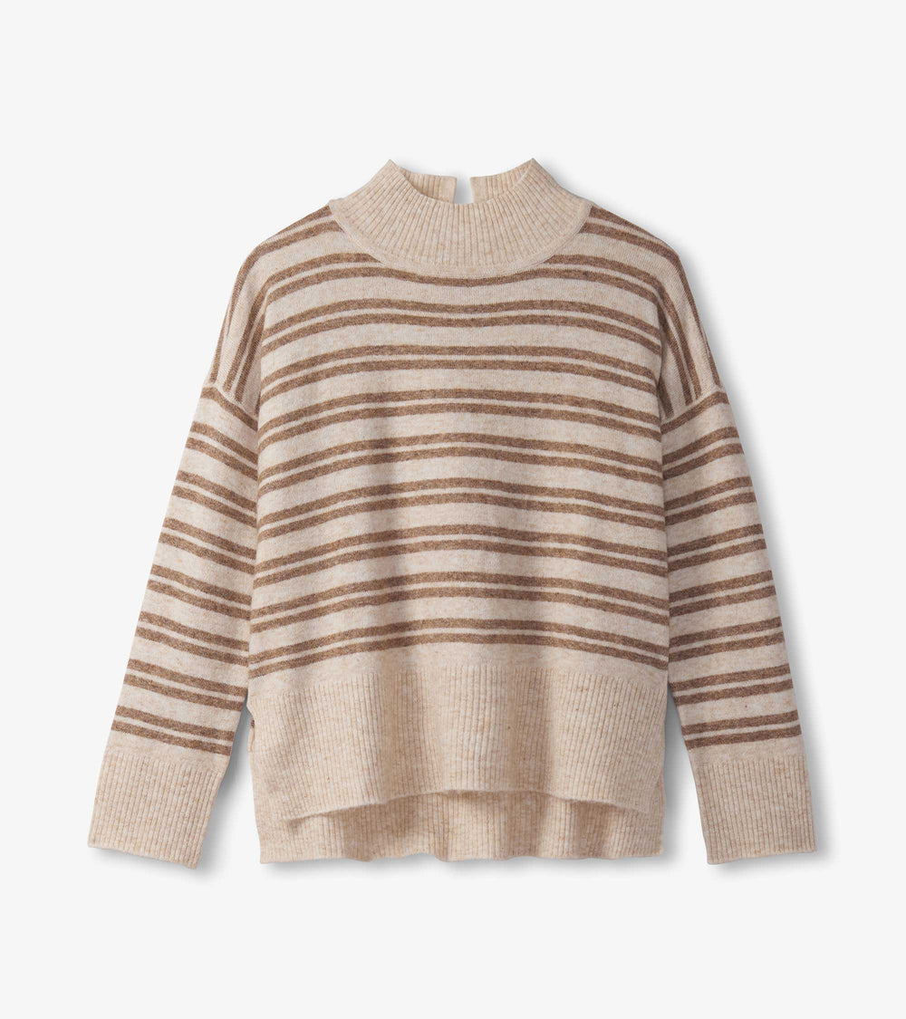 Hatley Mock Neck Sweater - Double Stripe Camel