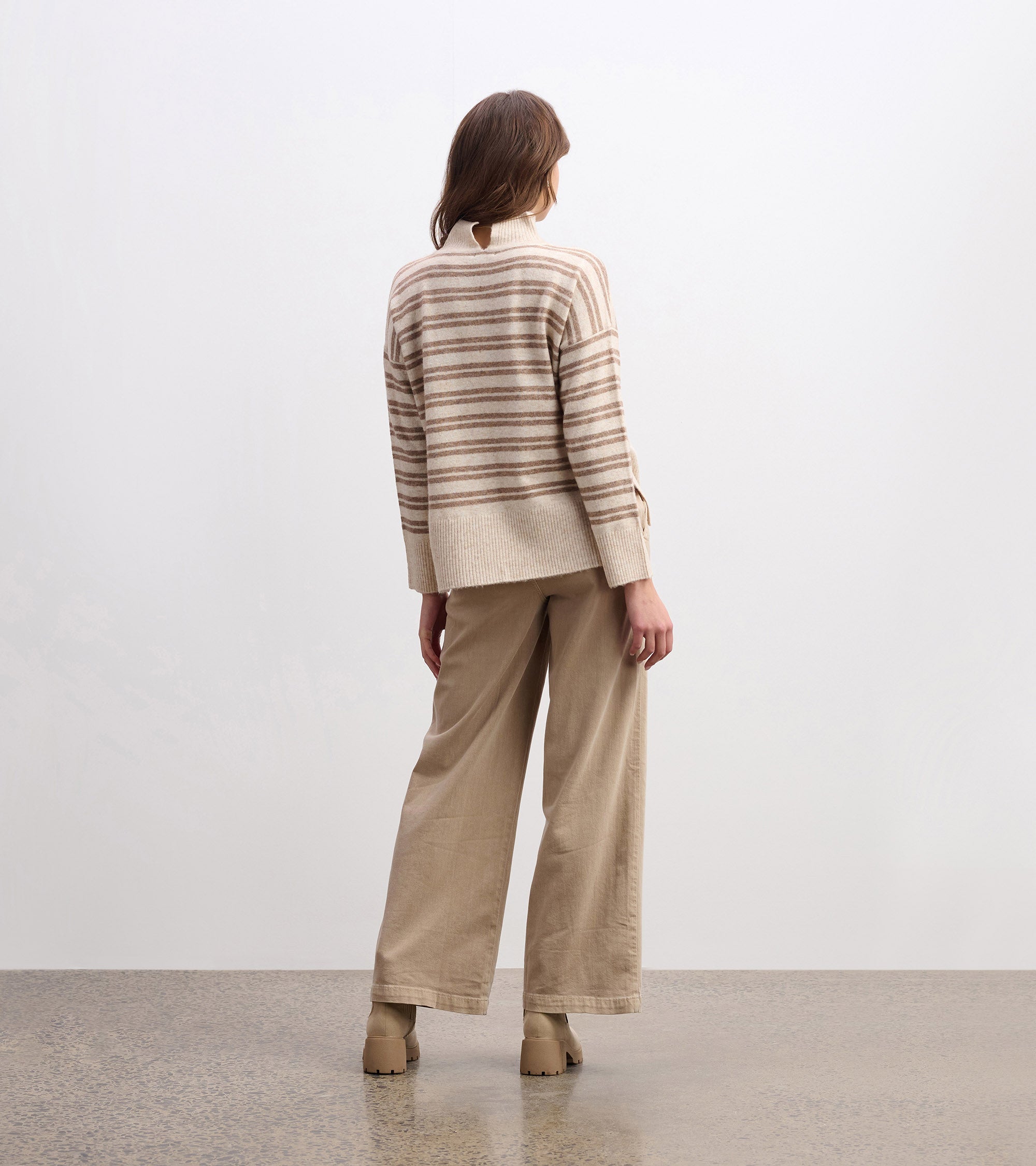 Hatley Mock Neck Sweater - Double Stripe Camel