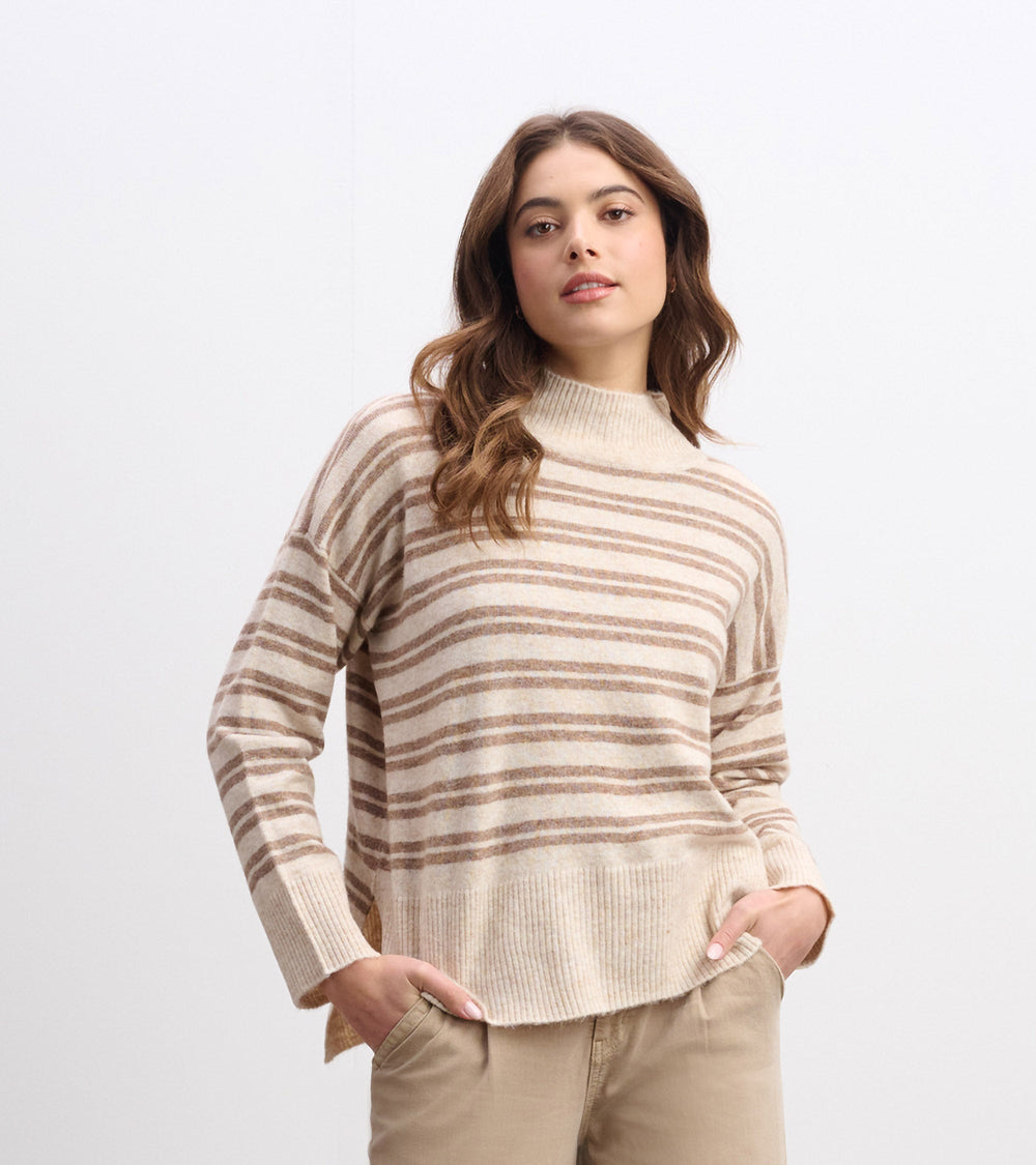 Hatley Mock Neck Sweater - Double Stripe Camel