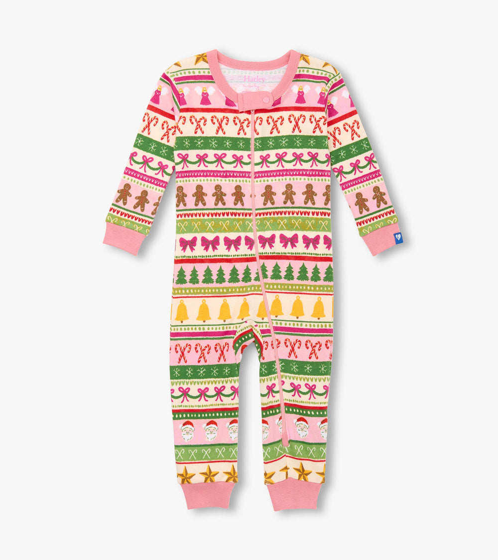 Hatley Baby Girls Pink Fun Fair Isle Cotton Sleeper